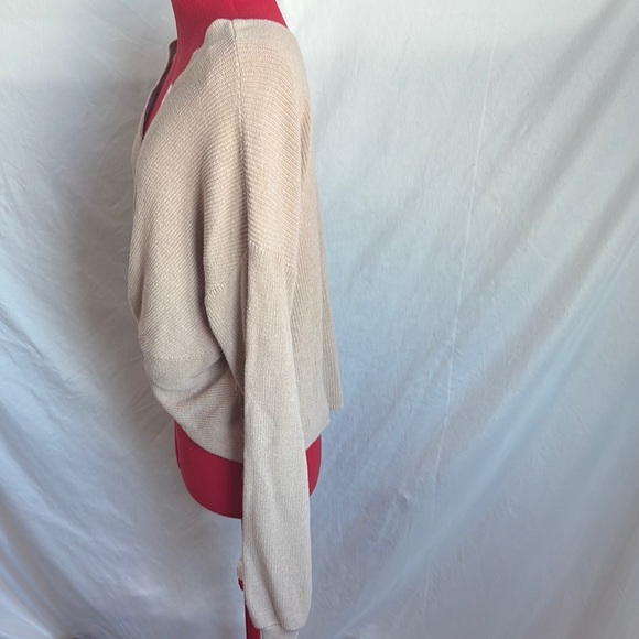 OAK + FORT Tan V-Neck Sweater with Wrap Style MM203 - Picture 3 of 6